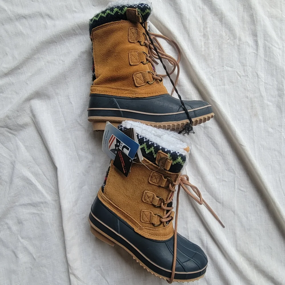 KHOMBU Vail fairisle trim Faux Fur Lined Snow Skiing Winter Duck Boots nwt 6